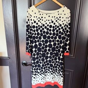 Sandra Darren Black and White Polka Dot Dress with Coral Trim